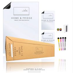 وایت برد مغناطیسی منعطف هوم اندفریج مدل رویخچالی طرح 10 سایز 40x30 سانتیمتر به همراه مگنت و ماژیک و تخته پاک کن مجموعه 10 عددی