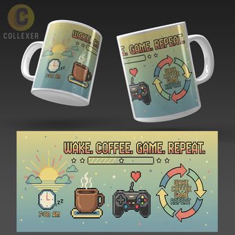 ماگ Wake → Coffee → Game → Repeat – (معمولی ، مشکی ، حرارتی)