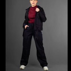 ست کت اسپرت و شلوار کارگو نیم بگ کتان کش 420 گرم زنانه