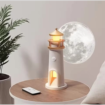 چراغ خواب شارژی طرح فانوس دریایی | Lantern Night Lamp with Moon Projector