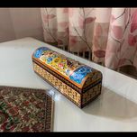 قلمدان خاتم کاری روی چوب طرح گل و مرغ برجسته