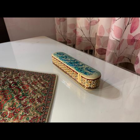 قلمدان خاتم کاری روی چوب   طرح گل و مرغ