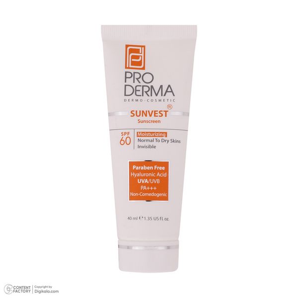 کرم ضدآفتاب پرودرما مدل 60 Sunvest، حجم 40 میلیلیتر