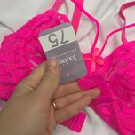 ست شورت و سوتین زنانه ژوبین مدل گیپوری طرح برگ رنگ سرخابی