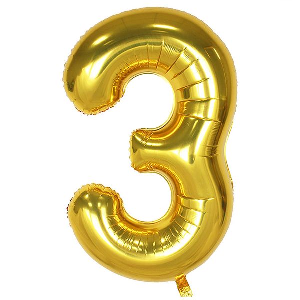 بادکنک فویلی عدد 3 هپی بری طلایی سایز 32 اینچ