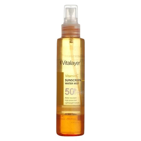 اسپری ضدآفتاب بدون رنگ ویتالیر SPF50 مدل Vitamine C ‌مناسب برای انواع پوست، حجم 150 میلی‌لیتر