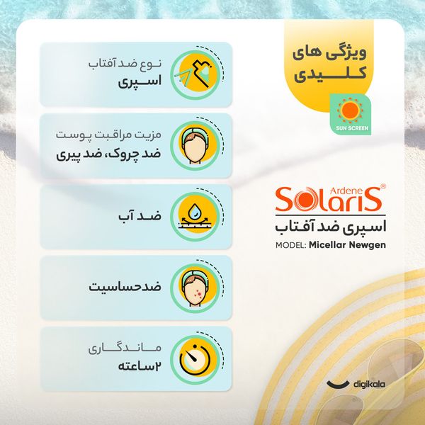 لوسیون دوفازی ضدآفتاب آردن سولاریس مدل Micellar Newgen، حجم 250 میلیلیتر