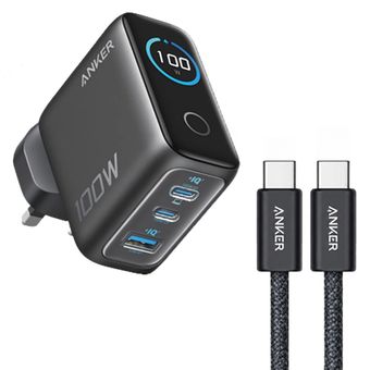 شارژر دیواری 100 وات سه پورت انکر مدل B121B به همراه کابل تبدیل USB-C
