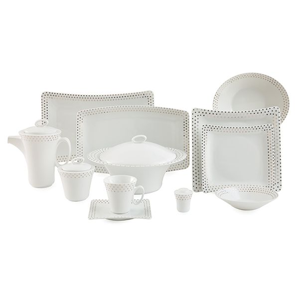 سرویس غذاخوری 97 پارچه چینی زرین سری وینچی مدل اسپاتی پلاتینی درجه عالی