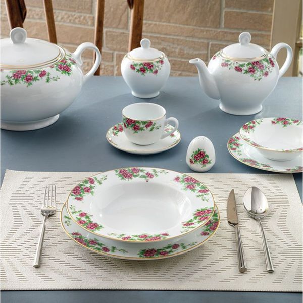 سرویس غذاخوری 28 پارچه 6 نفر چینی زرین ایران مدل ایتالیا اف بیدگل درجه عالی