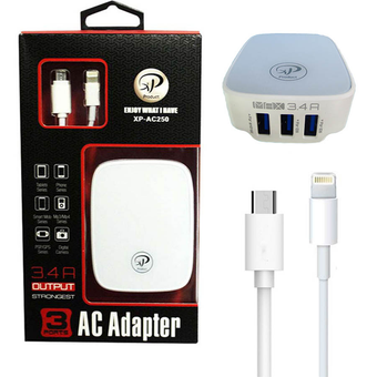 شارژر دیواری ایکس پی XP-AC250 به همراه کابل میکرو و لایتنینگ