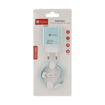 شارژر دیواری 20 وات پرووان مدل  PWC540C به همراه کابل تبدیل usb-c
