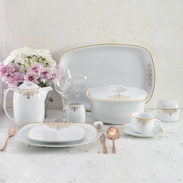 سرویس غذاخوری 98 پارچه 12 نفر چینی زرین ایران مدل کواترو مونت کارلو درجه عالی