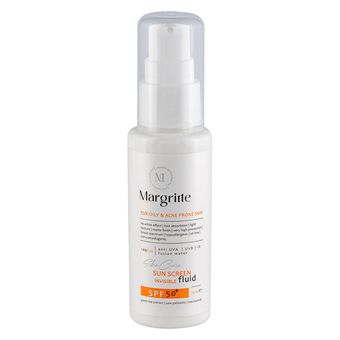 فلوئید ضد آفتاب بدون رنگ مارگریت SPF 50 مدل OAC محافظ UVB , UVA ضد لک و روشن کننده، مناسب برای پوست های چرب و آکنه ای حجم 50 میل