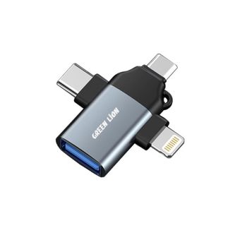 مبدل usb به microusb / usb-c / لایتنینگ گرین لاین مدل GN3in1OTG