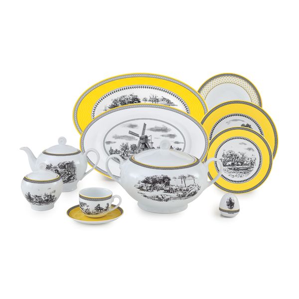 سرویس غذاخوری 102 پارچه چینی زرین ایران سری ایتالیا اف مدل ویلیج درجه عالی