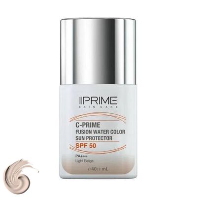 فلوئید ضد آفتاب رنگی پرایم، SPF 50، مدل فیوژن واتر، مناسب انواع پوست  با تنالیته روشن و حجم 40 میلی لیتر، محافظت‌کننده در برابر