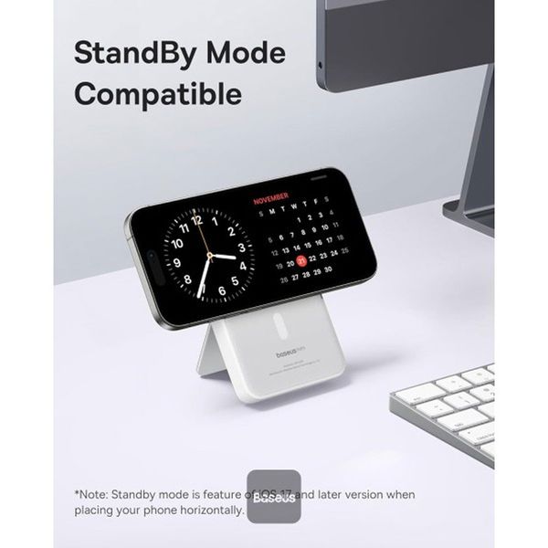 پاوربانک بیسیم 20 وات بیسوس مدل MagPro Magnetic Bracket 20w با ظرفیت 5000 میلی آمپر ساعت به همراه کابل USB-C به USB-C