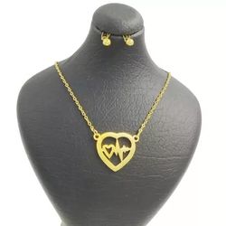 نیم ست استیل طرح ضربان قلب طلایی