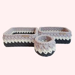 سبد قلاب بافی تریکو مدل  نوزادی کج راه کد 22 مجموعه 3 عددی