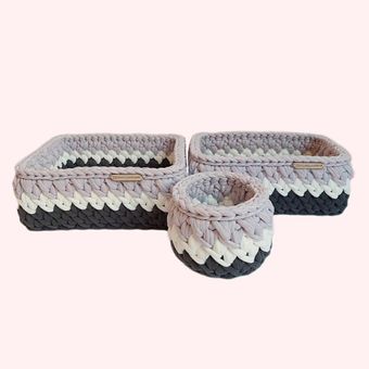 سبد قلاب بافی تریکو مدل  نوزادی کج راه کد 22 مجموعه 3 عددی