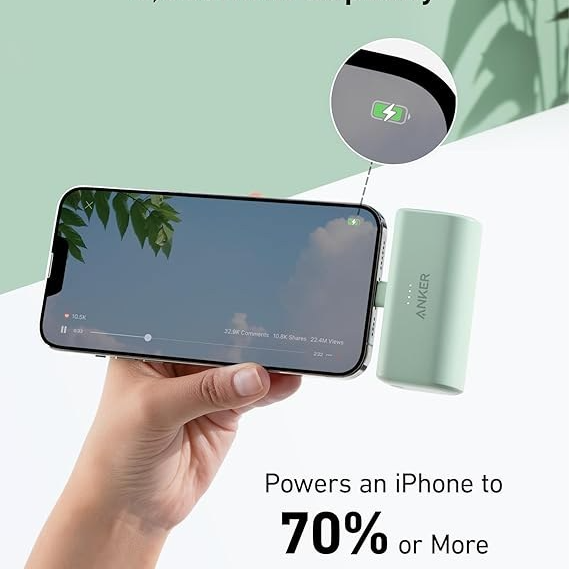 پاوربانک انکر 5000 میلی‌آمپری 12W مدل Anker 621 Power Bank Built-In Lightning Connector A1645