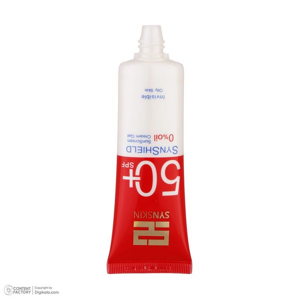 فلوئید ضدآفتاب بدون رنگ ساین اسکین SPF50 مدل SYN SHIELD، مناسب پوستهای چرب، حجم 50 میلیلیتر