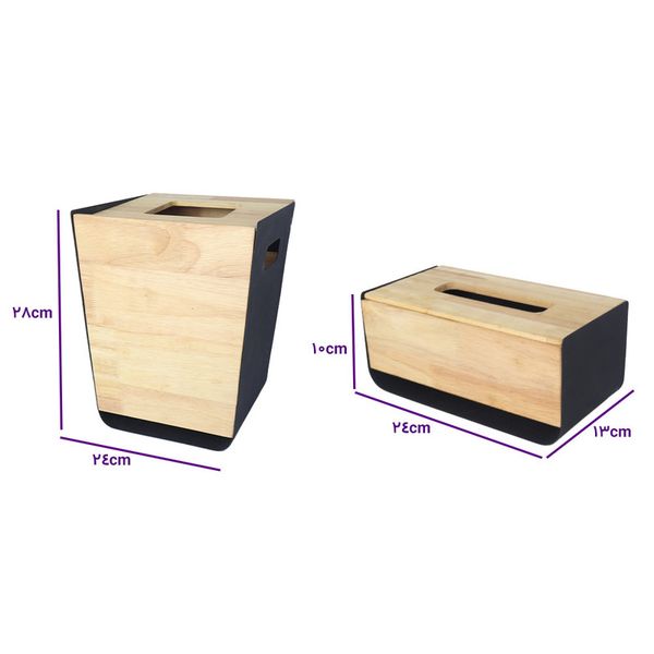 ست سطل و جای دستمال کاغذی چوبی فلزی