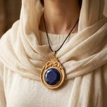 گردنبند چوبی با نگین لاجورد کد 01