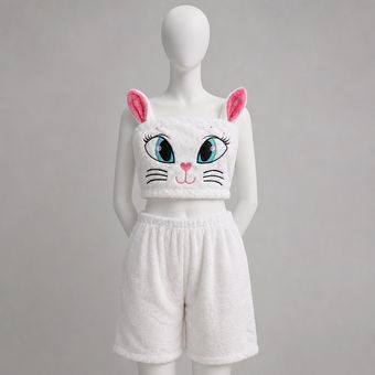 ست تاپ و شلوارک راحتی زنانه مدل گربه