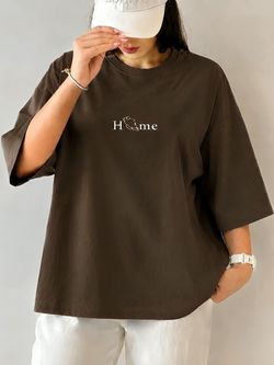 لباس زنانه تیشرت باکسی زنانه لش فری سایز طرح home