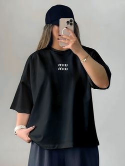 تیشرت باکسی زنانه مدل لش طرح miumiu پنبه درجه یک