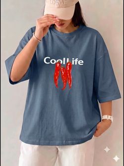 لباس زنانه تیشرت باکسی زنانه مدل cool life جنس پنبه سوپر