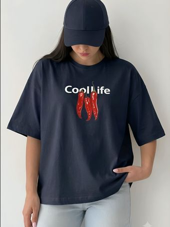 لباس زنانه تیشرت باکسی زنانه مدل لش طرح cool life