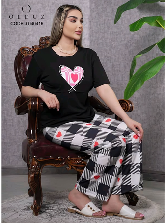 ست تیشرت و شلوار چهارخونه new collection مدل love