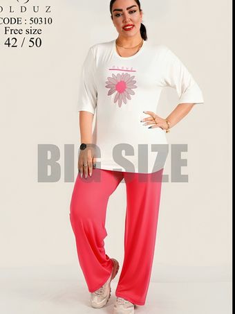 ست تیشرت و شلوار زنانه فری سایز طرح گل