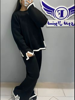 ست بلوز و شلوار زنانه ریز بافت نوار سفید