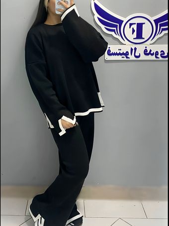 ست بلوز و شلوار زنانه ریز بافت نوار سفید