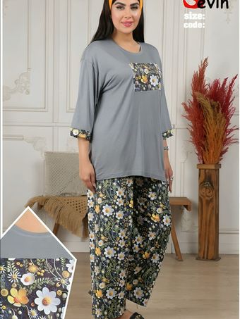 ست تیشرت و شلوار بگ زنانه طرح گل