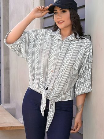 شومیز جلوگره ژاکارد راه راه
