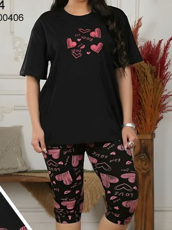 ست تیشرت و شلوارک راحتی زنانه طرح قلب