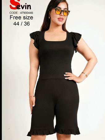 ست تیشرت و شلوار چین دار زنانه فری سایز مناسب 36 تا 44 جنس فانریپ پنبه با کشسانی بسیار بالا