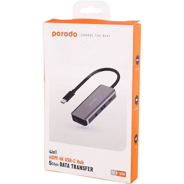 هاب 4 پورت پرودو Porodo 4 in 1 HDMI 4K USB-C Hub PD-41CHB