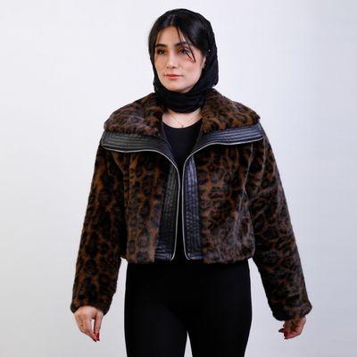 کت پوست پلنگی یقه چرم