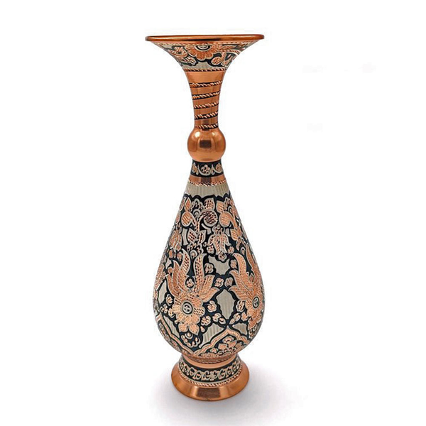 گلدان مسی نقره کوب الماس تراش
