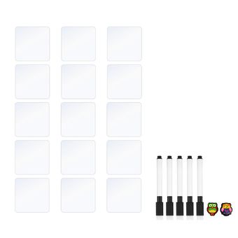 وایت برد مغناطیسی منعطف هوم اندفریج مدل رویخچالی طرح 22 سایز 7.5x7.5 سانتی متر به همراه ماژیک و مگنت مجموعه 22 عددی