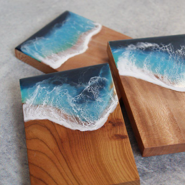 ست دوتایی زیر لیوانی چوب طبیعی مدل دریا