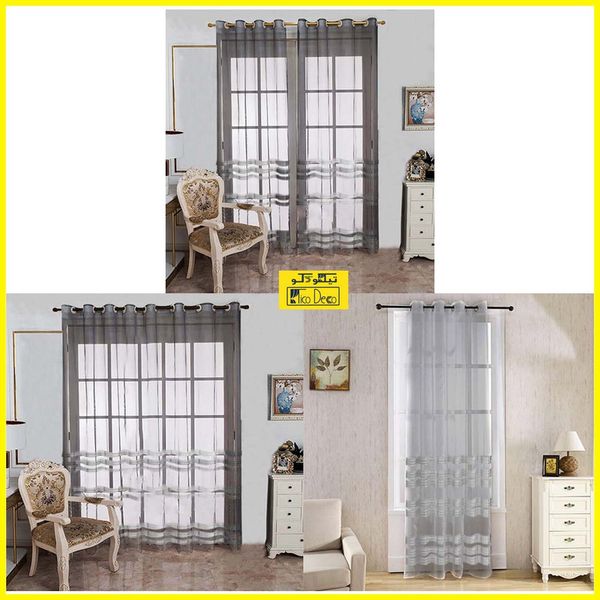 پرده تیکو دکو مدل حریر نازک ژرسه سه لاین ژوردار سایز 140*280 سانتی متر تک