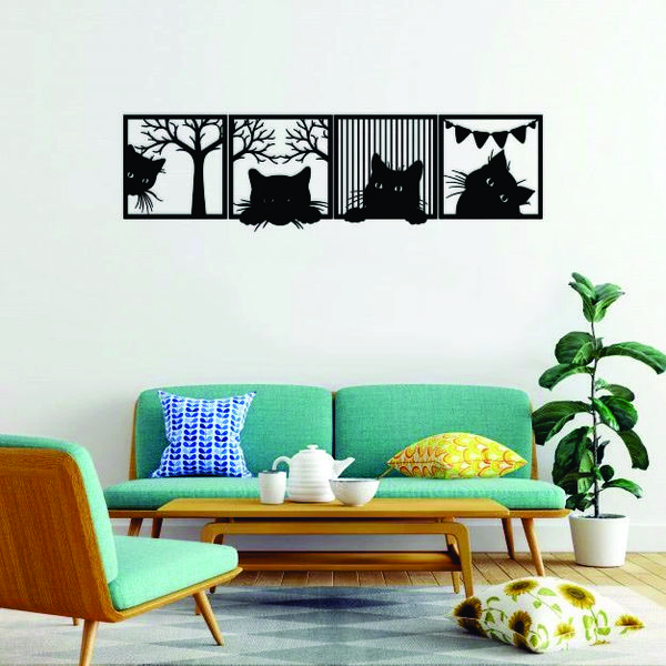 استیکر مدل چاوه پنل گربه چوبی مجموعه چهار عددی