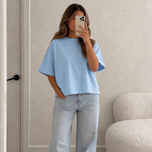 تیشرت باکسی زنانه آبی آسمانی ساوافه